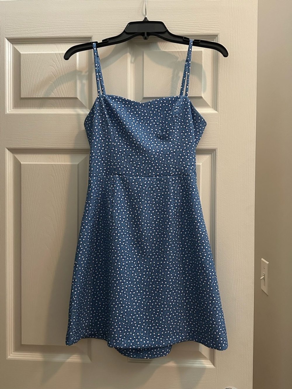 French Connection Blue Mini Dress with White Dot Print